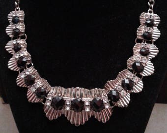 Deco Revival Goldtone and Rhinestone Statement Necklace, 1970's