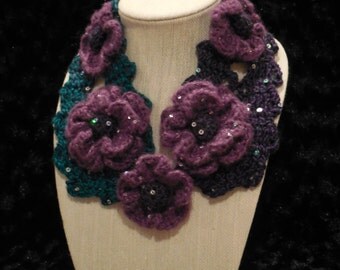 Purple and Teal Flower Necklet