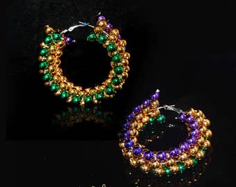 Twisted Mardi Gras Bead Hoop Earrings