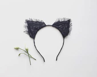 Cat ears headband,Lace Cat Ears,Cat Ears,Black cat ears,Costume,Kitty ears,Black lace headband,Kitten ears,Hair accessories,Sexy accessory