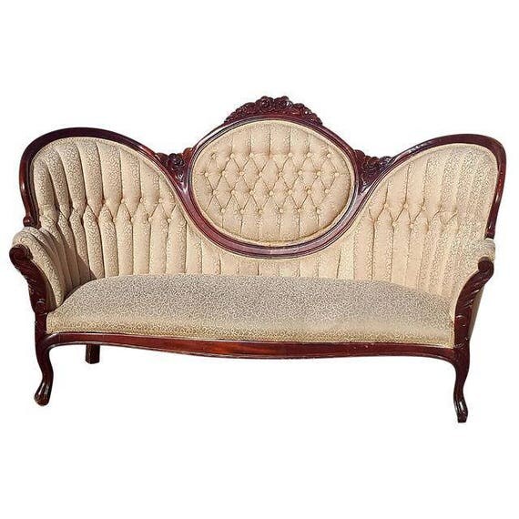 Vintage Victorian Ivory Loveseat Antique Carved Wood