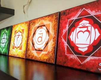 7 CHAKRA MANDALA SET. Acrylic paint, original art for your reiki, meditation, yoga room or altar
