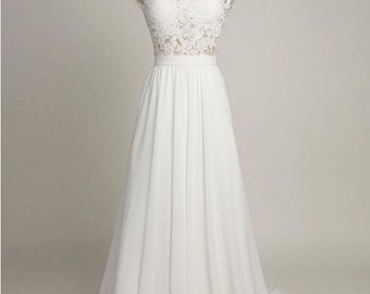 Wedding Dress/Lace Chiffon A-Line V Back Bridal Dress
