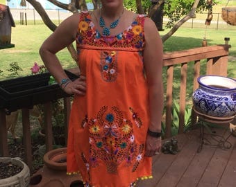 Puebla Custom Shift Embroidery Mexican Dress Ladies Womens Small Medium large Xlarge plus