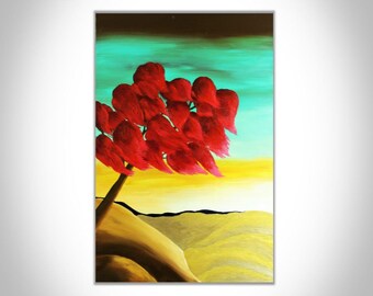 Red Tree Painting, Large Tree Painting, Original Painting, Large Art, Canvas Art, Wall Art, Abstract Art, Abstract Painting, Canvas Painting