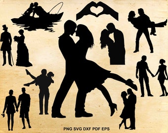 Couple svg silhouette, Valentine svg files, Couple clipart, Cut files for silhouette, Files for cricut, png pdf eps dxf svg