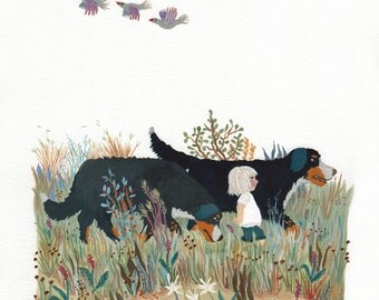 Art Print Bernese Dogs, Bernese Mountain Dogs, gift Women, House Warming Gift, Personalized, Cadeau for Woman, Illustration with Dogs