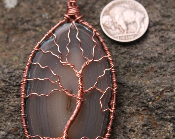 Tree of Life on Agate w/ Peridot Citrine Amethyst Gemstones in Roots Boho Fashion Earthy Hippie Style Trendy Nature Jewelry for Man or Woman