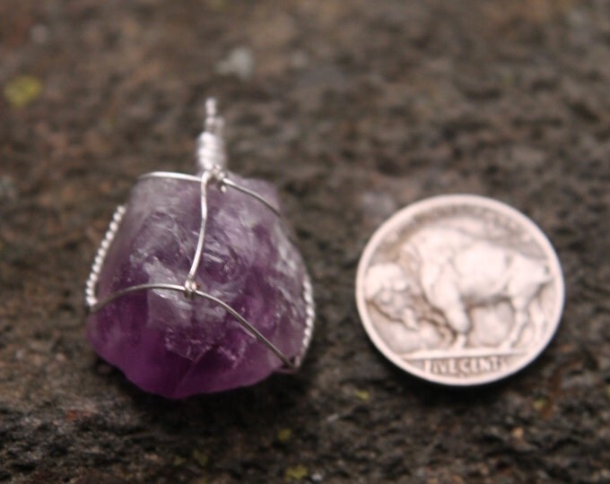 Amethyst Crystal Tip with Silver Wire Wrap, Purple Stone, Crystal Point Pendant, Natural Rock Jewelry, BoHo Hippie Style, Reiki Chakra Stone