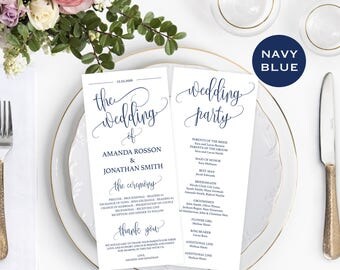 Wedding Program Template - Navy Wedding Program Printable - Navy Blue Wedding Decor - Downloadable Wedding #WDH812229