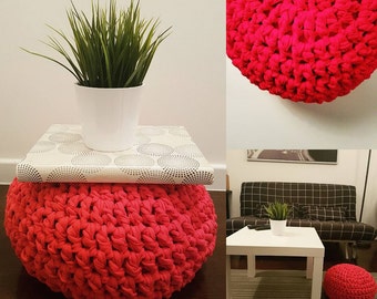 Stuffed Crochet Pouf - Red Crochet ottoman - Foot Stool - Floor Pillow - Finger crocheted - Custom order in different colors