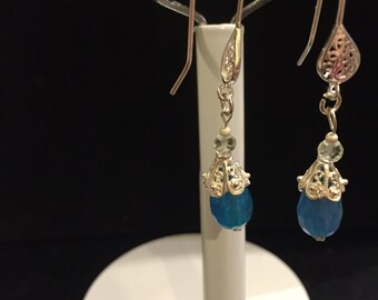 Gemstone earrings, blue Jade &a sterling silver earrings