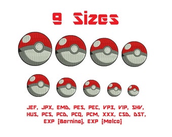 Pokemon Balls inspired digital embroidery machine design 9 sizes instant download multiple file formats