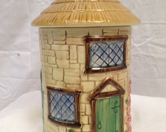 English Vintage Sylva Staffordshire storage pot in English thatched cottage design
