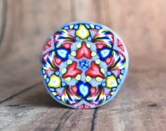 Polymer clay cane, primary colors, kaleidoscope