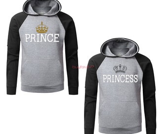 Prince Princess Hoodies King Queen Raglan Hoodies Couple Hoodies pärchen pullover Couple Sweatshirts Hooded Gift For Couples