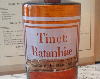 Antique French Apothecary Bottle Tincture Ratanhiae c.1900