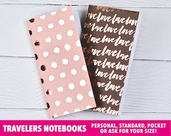 Travelers Notebook, Rose Gold Foil, Travelers Notebook Insert, Websters Pages, Filofax, Moleskine, Midori, Pink and Brown, Foil, Set of 2