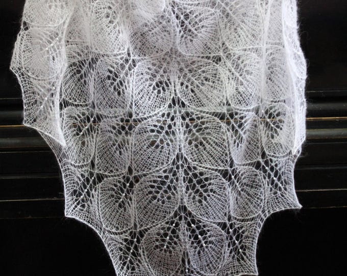 Wedding shawl with beaded, shawl white, shawl mohair, hand knit shawl, crochet shawl, lace shawl, knit scarf, bridal shawl, wedding wrap