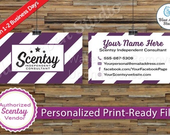 Scentsy Business Cards Authorized Scentsy Vendor Approved Printable Digital Printed Personalized Custom Card Stars Purple Stripes SCN-BC103