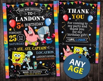 Spongebob Invitation, Spongebob Birthday Invitation, Spongebob, Spongebob Printable, Spongebob Card, Spongebob Invite