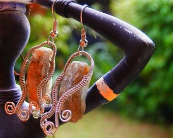 Green Kyanite earrings, handmade, wire wrapped, peridot bead