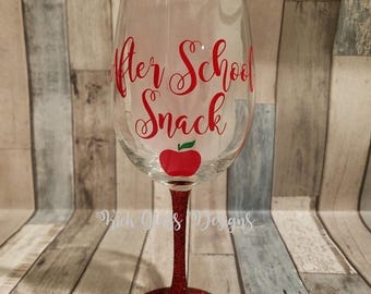 After School Snack Glitter Wine Glass.