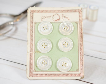 Pearl Vintage Buttons - Vintage Buttons - Pearl Buttons - White Buttons - Original Buttons on Card - Sewing Notions - Vintage Sewing