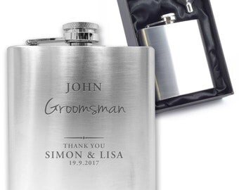 Personalised engraved GROOMSMAN hip flask wedding thank you gift idea, stainless steel presentation box - SW3