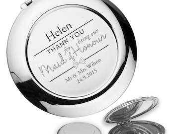 Personalised engraved MAID OF HONOUR compact mirror wedding thank you gift idea, handbag mirror - BW3