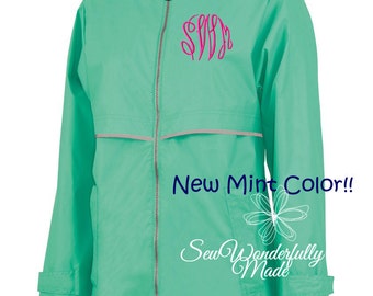 Mint Rain Jacket - Periwinkle Rain Coat - Charles River Women's Rain Coat - Monogrammed Full Zip Charles River Rain Jacket-Sorority