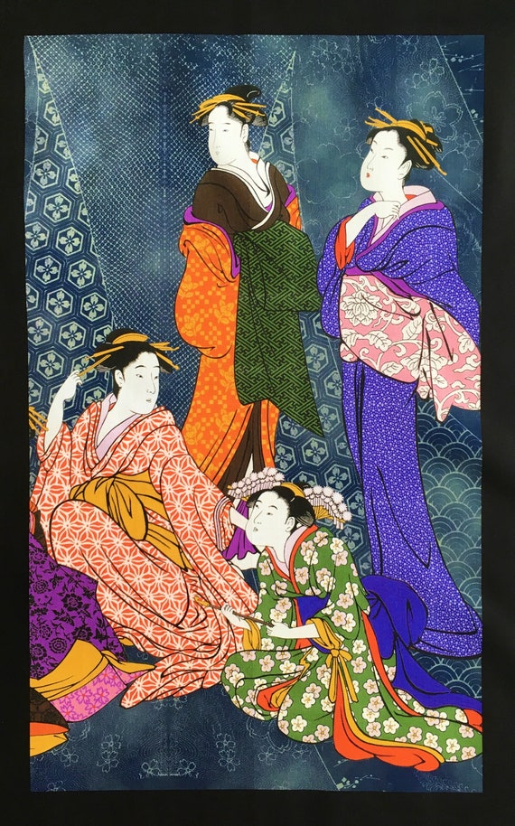 Japanese fabric panels quilting panels oriental fabric Japanese print geisha fabric