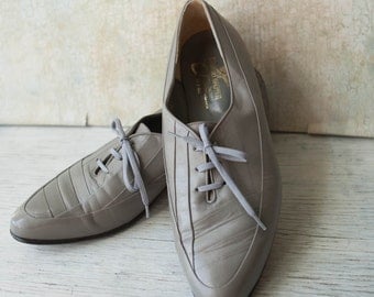Vintage Giorgio Brutini Gray Genuine Leather Oxfords, Mens Size 10 1/2 D Pointed Toe Oxfords, Made in Brazil,