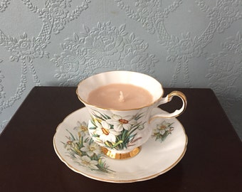 Royal London bone china teacup and saucer candle