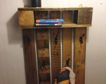 Handmade pallet wood coat hook and shelf