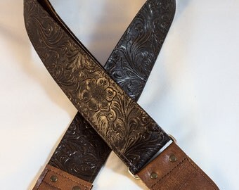 Dark Brown Western Vinyl Guitar Strap