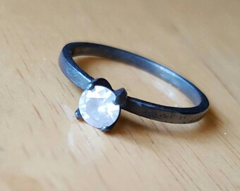 0.40ct white diamond and oxidized silver ring