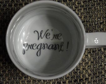 We're Pregnant Coffee Mug, pregnancy reveal, Pregnancy Announcement, Father, Bottom mug, hidden message, secret message, Funny, Cool