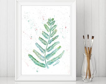 Original watercolor painting of a fern leaf