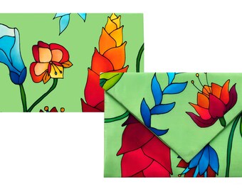 Exclusive clutch in natural silk hand painted
