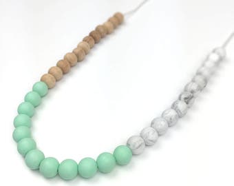 TALLULAH Silicone Teething Necklace - New Mum Present - Baby Shower Gift - Sensory - Nursing Necklace - Stylish - Modern Mint