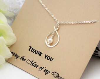 THANK You for Raising the MAN of My DREAMS Step Mother of Groom Gift from Bride White Pearl Necklace Silver Infinity Necklace Step Mom Gift