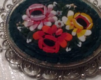 A Vintage 1940's Micro Mosaic Pin Made in Italy - Beautiful!!!