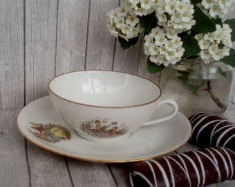 Vintage tea set of two tea party French porcelain tea set Limoges Watteau 60s tea gift set tea lovers wedding tea set time tea romantic cup
