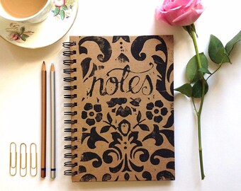 Hand printed floral notebook journal stationary gift