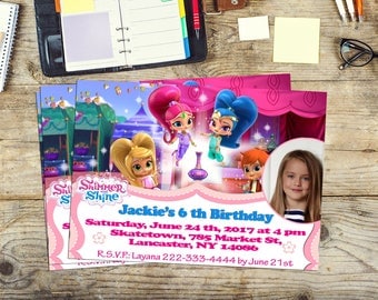Shimmer and Shine invite, Shimmer and Shine invitation, Shimmer and Shine Birthday, Personalized, Printable, Digital, Thank you card free