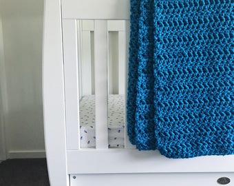 100% Handmade Crochet Throw Rug Electric Blue