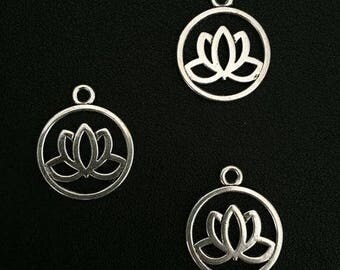 Tibetan Lotus Charm Pendant - Set of 3 - 20mm x 24mm - Silver Plated - Jewelry Making