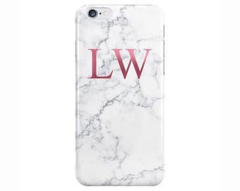 Personalised initials White Rose Gold Marble Phone Case for Apple iPhone 5 6 7 Plus & Samsung Galaxy S8 Personalized Customized Monogram