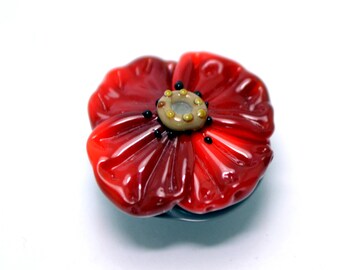 lampwork bead flower Red flower glass bead Floral Lampwork red poppy glass bead artisan lampwork art glass handmade red jewelry making